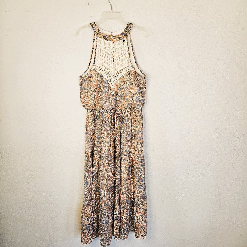 Stella & Julie Gray and Pink Floral Print Boho Maxi Dress Size 8